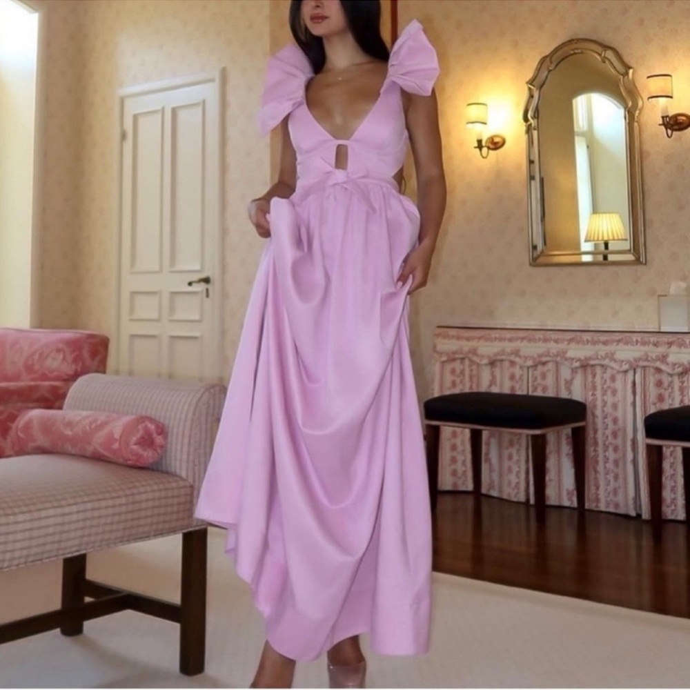 For Love & Lemons Miriam Pink Corset Back Ruffle Sleeve Maxi Dress Formal Gown - Picture 2 of 11